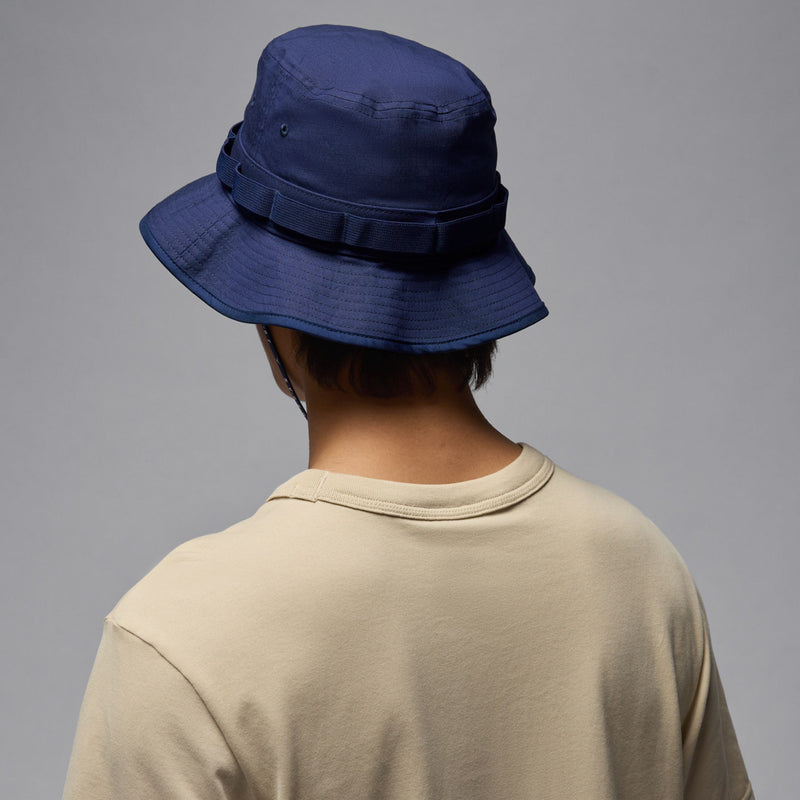 Jordan Jumpman navy bucket hat with white logo, back view