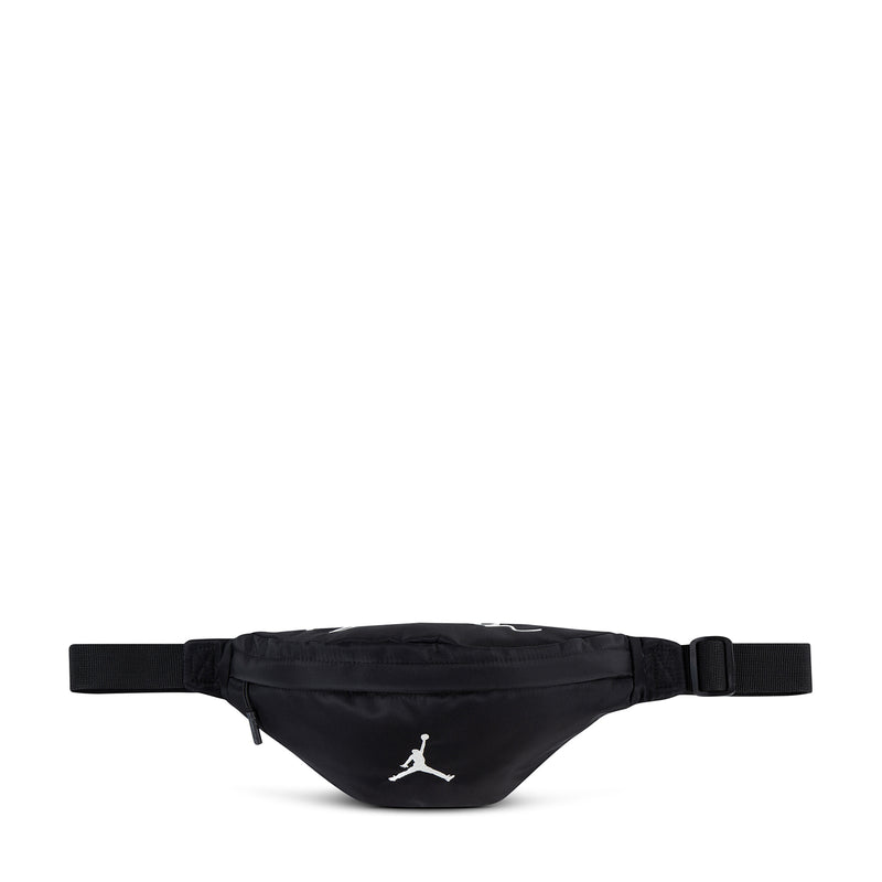 Jordan crossbody waist bag in black with white Jumpman logo and adjustable strap