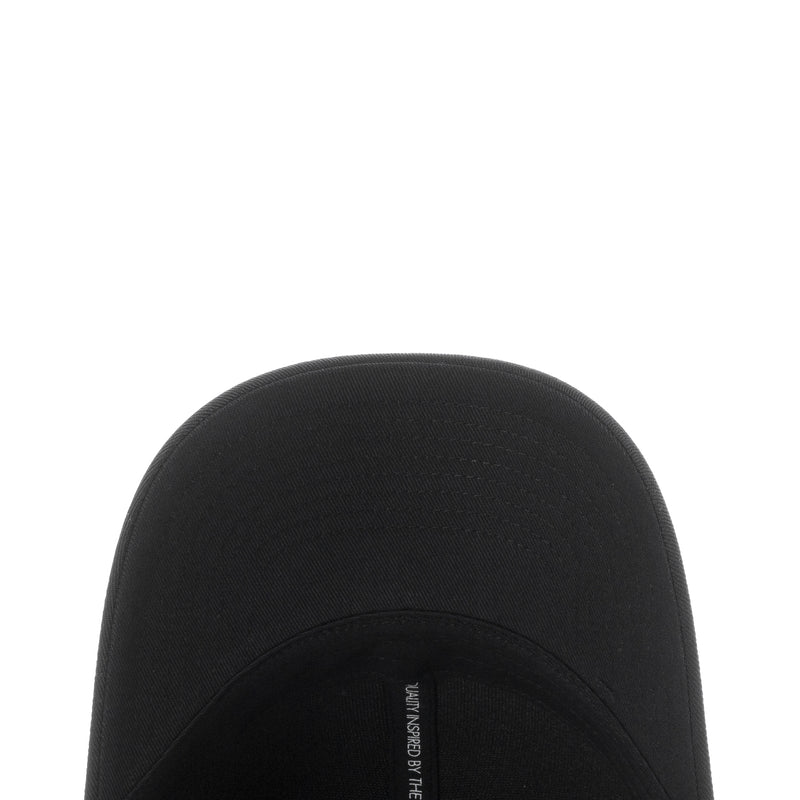 Black cap crown close-up with small Jordan branding near the edge