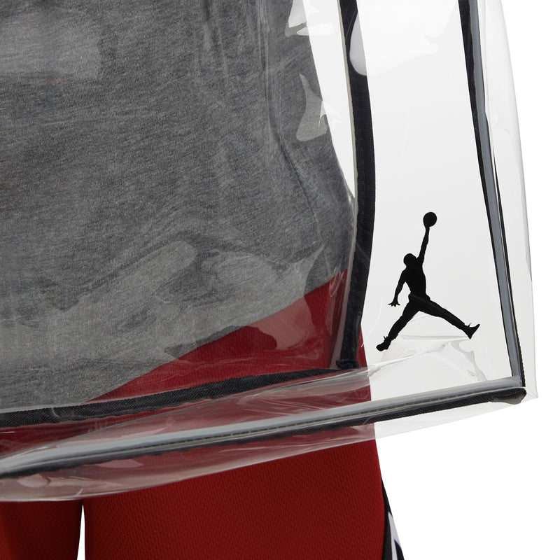 Jordan Stadium clear tote bag with black logo print and red base panel
