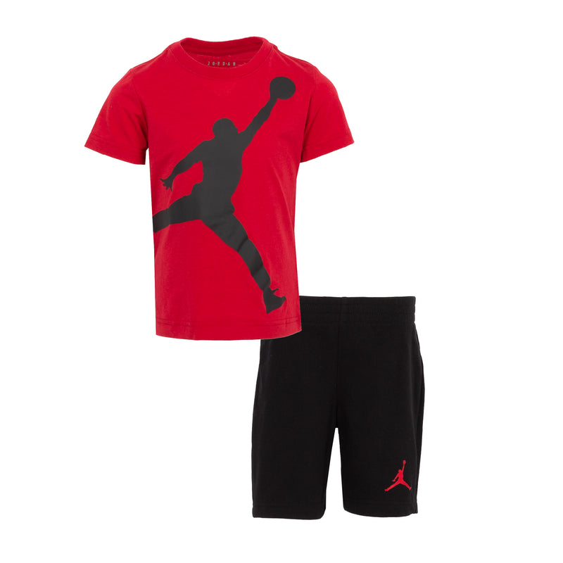 Kids red t-shirt and black shorts set with Jumpman front graphic