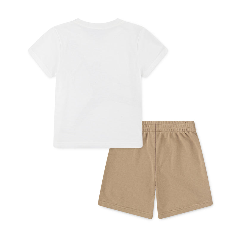 Kids plain white T-shirt and tan shorts set