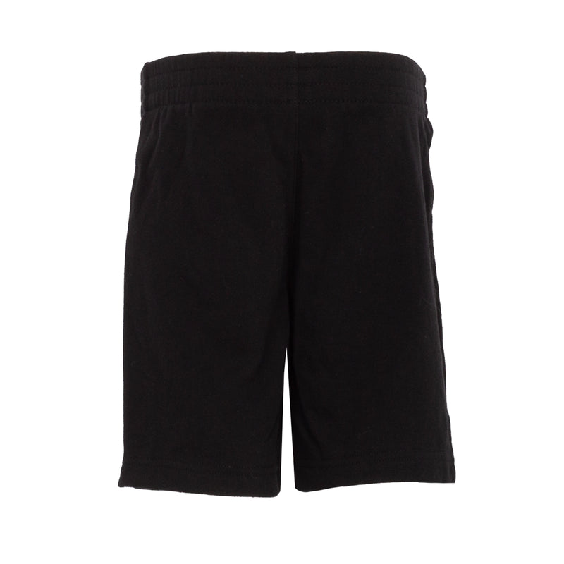 Toddler black shorts, back view, elastic waistband, relaxed fit