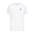 Youth white crewneck tee with small black Jumpman embroidery