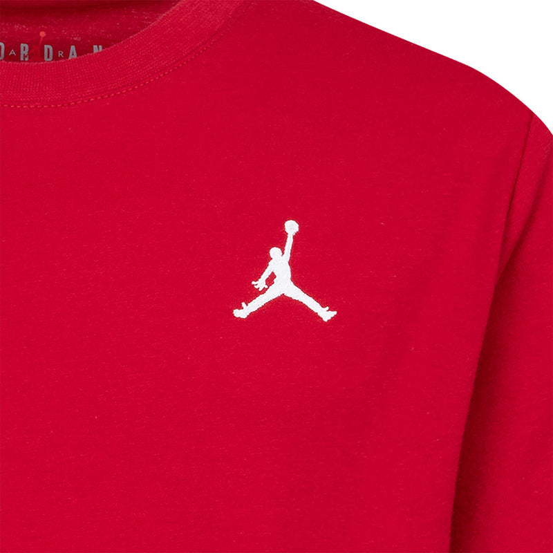 Youth Gym Red T-shirt close-up of Jumpman logo embroidery