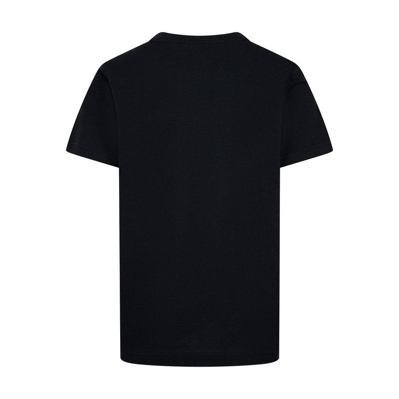 Youth black t-shirt back view, plain design