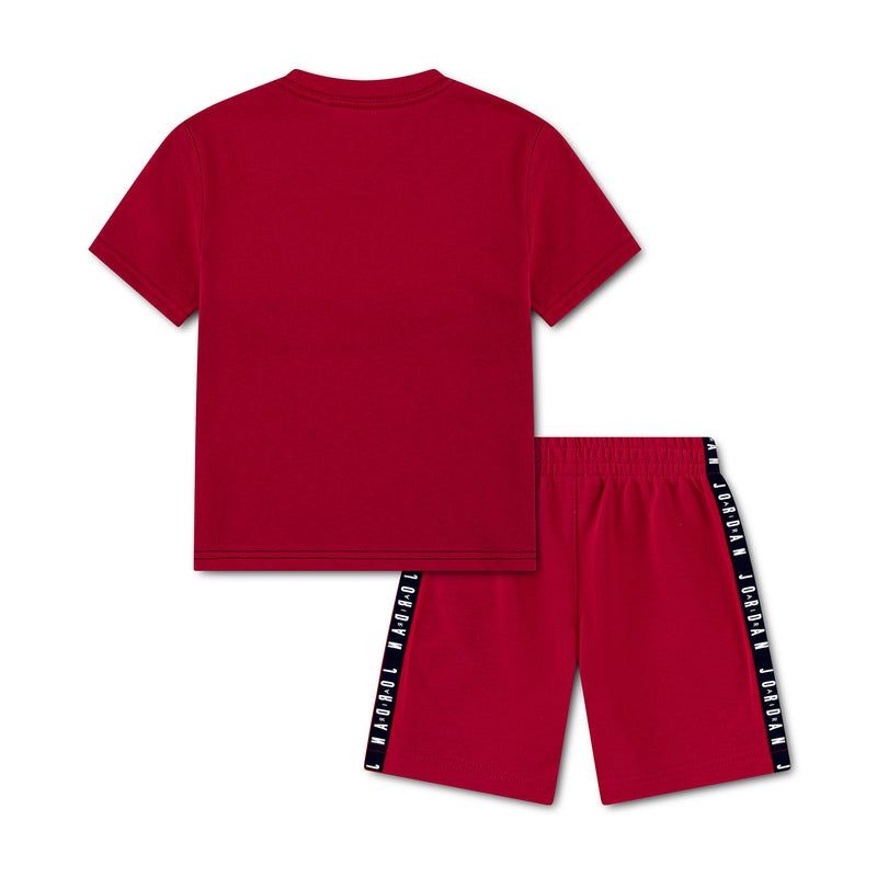 Toddler short set in Gym Red: matching red tee and shorts with black side tape
