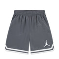 Youth smoke grey basketball shorts with white striped hem and Jumpman logo