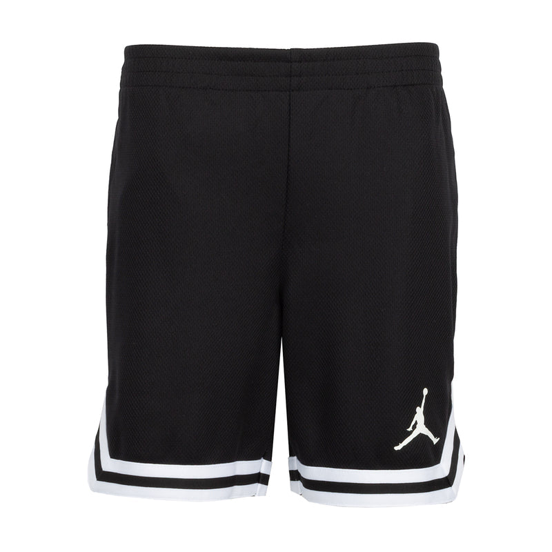 Youth black taping shorts with white hem stripe and Jumpman logo