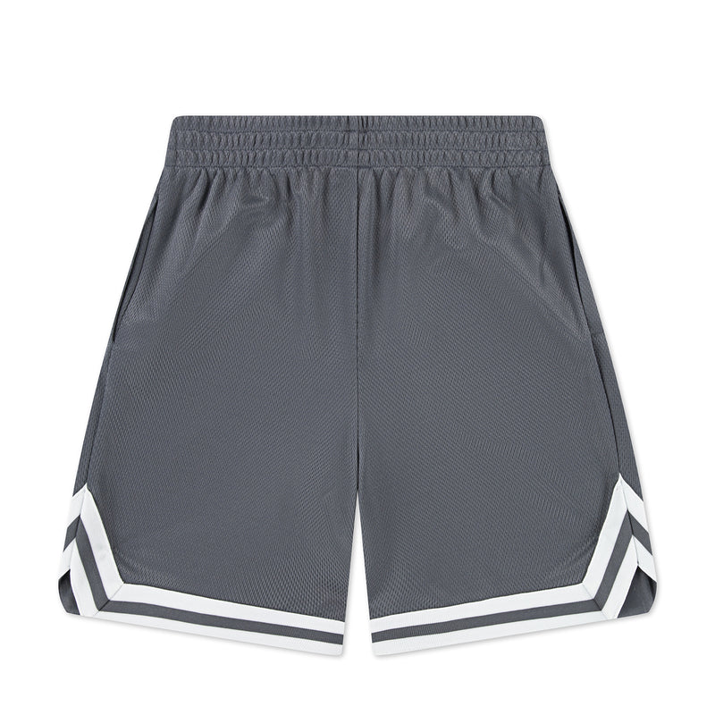 Youth smoke grey basketball shorts with white striped side taping