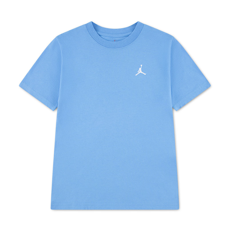 Youth crewneck T-shirt, University Blue, with white Jumpman chest embroidery