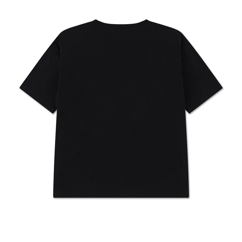 Black youth T-shirt front plain with crew neck, short sleeves, no print