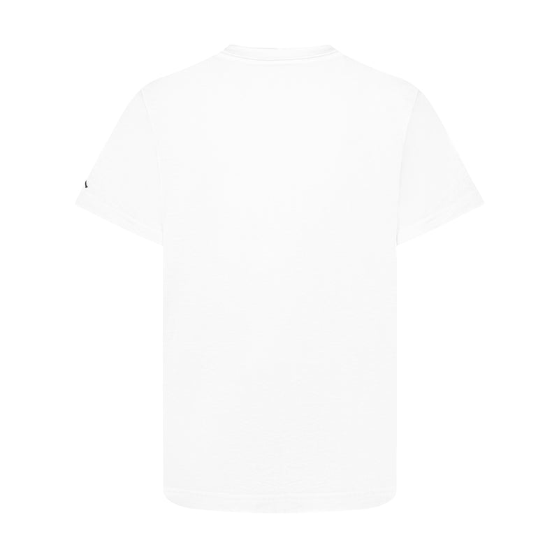 Youth white T-shirt back view, plain with no visible graphic