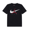 Black youth T-shirt with large white Nike swoosh and red Jumpman graphic