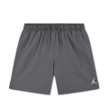 Youth woven play shorts in dark gray with elastic waistband and drawstring; Jumpman logo