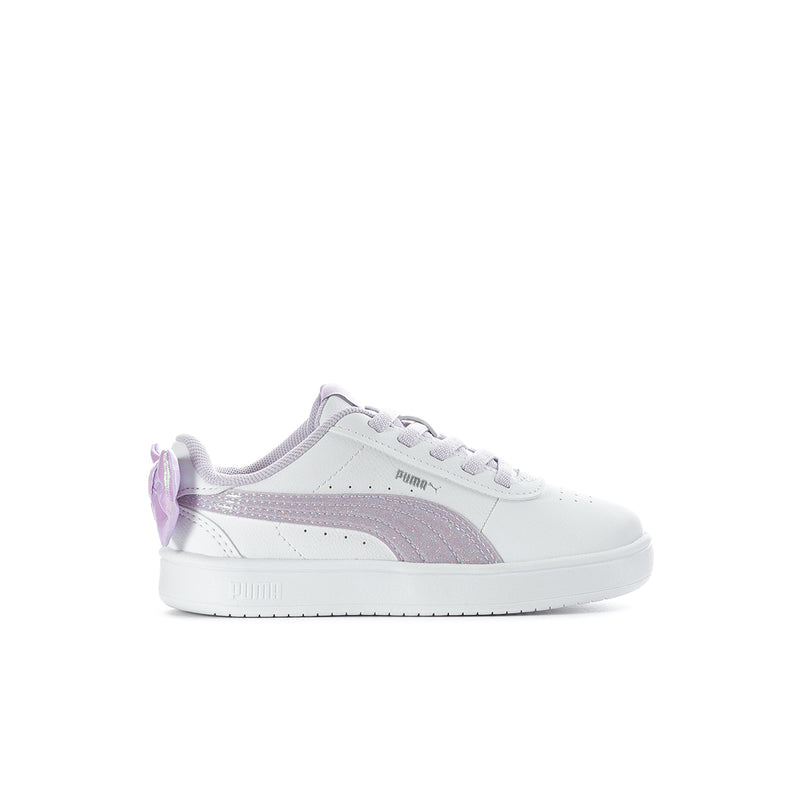 Toddler sneakers in white with lavender side panel and lace-up front