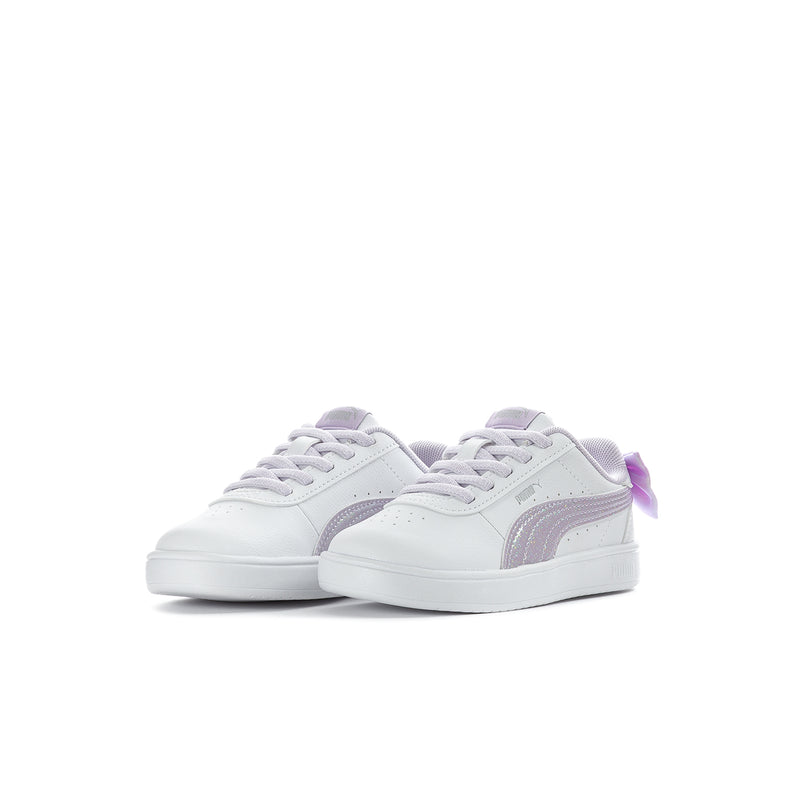 Toddler lace-up sneakers with lavender trim and side stripe