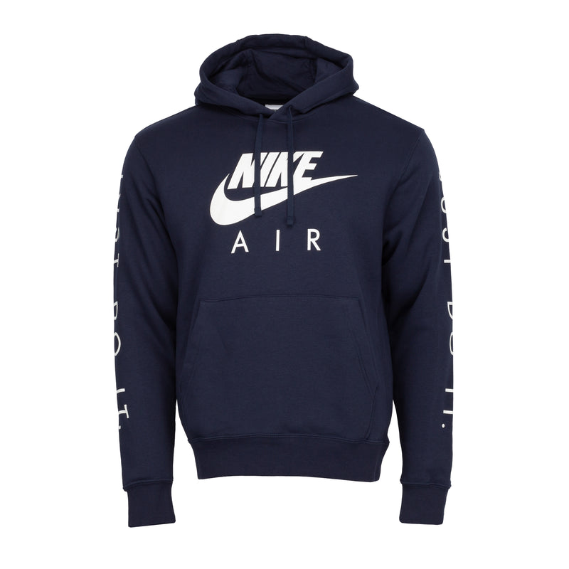 Men's dark navy pullover hoodie with Nike logo and 'AIR' graphic