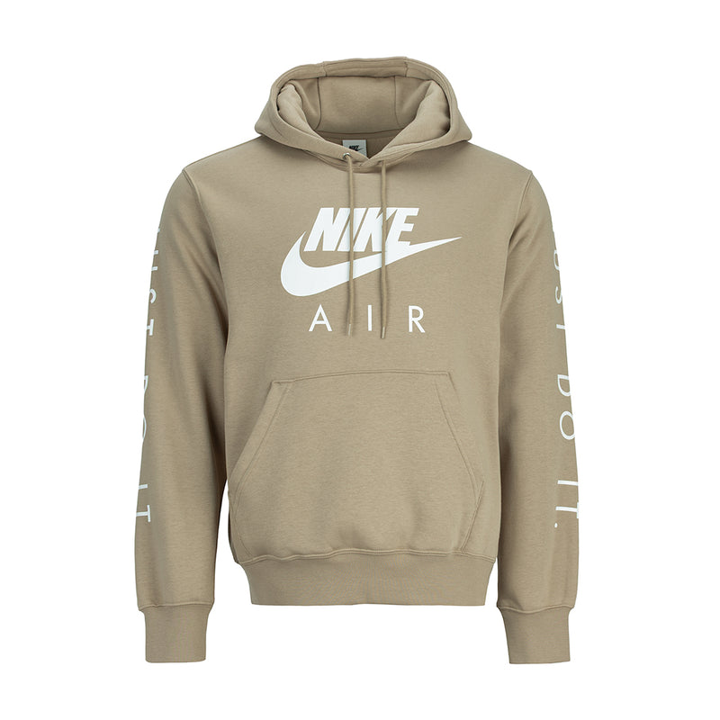 Men's khaki hoodie with hood, front pocket, Nike Air graphic