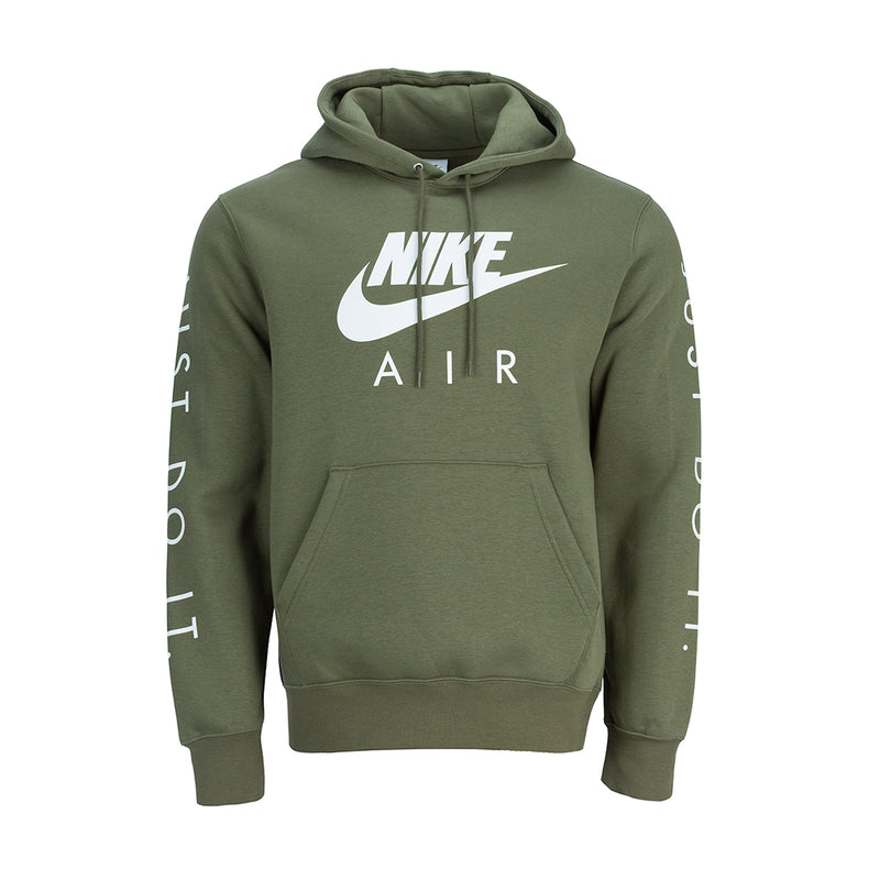 Men's pullover hoodie in medium olive with Nike Air front graphic