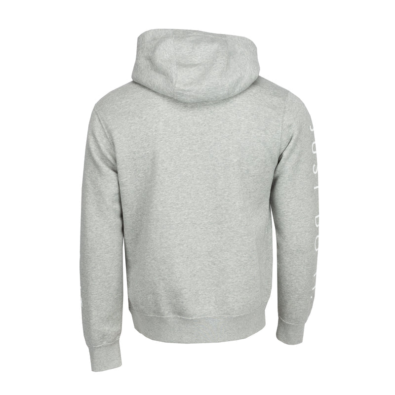 Men's dark gray heather hoodie with pullover hood and kangaroo pocket