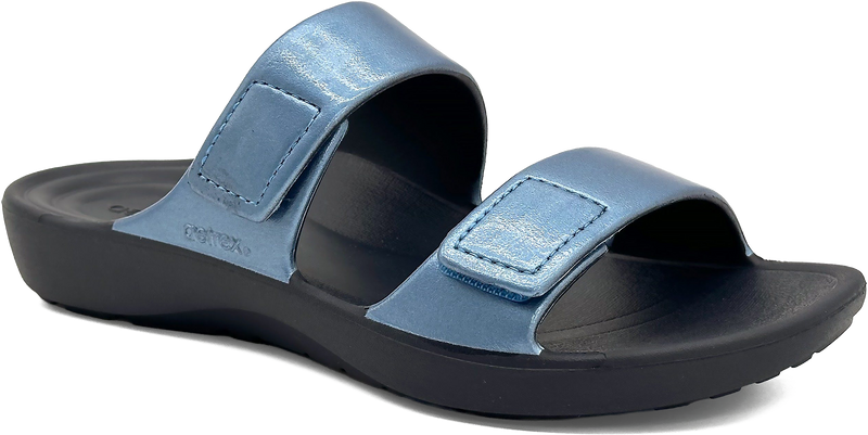 Quarter turn view Women's Aetrex Footwear style name Kaia in color Blue Pearl. Sku: ST9319