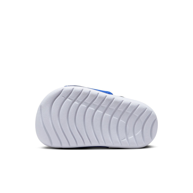 Toddler slide sandals outsole view with white textured traction sole
