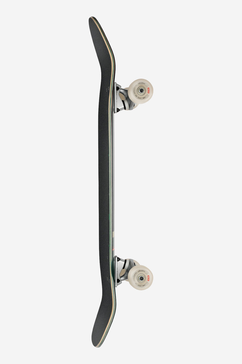 Kerbo Cruiserboard 32 inch in black maple with emerald green edges, side view with white wheels.