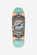 Top-down view of Kids Blaster Cruiserboard 8.25 Pirate Life with teal nose and tail and pirate skull graphic