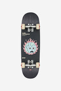 Kids Softie Micro skateboard deck in black with a flaming globe graphic and Globe logo