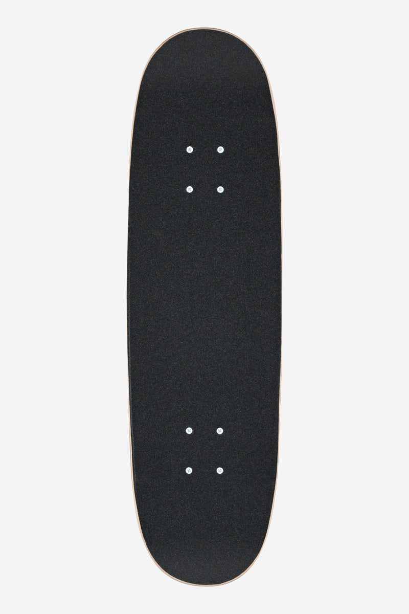 Top view of the black grip taped deck of a Kids Wide Mid Inner Balance complete skateboard