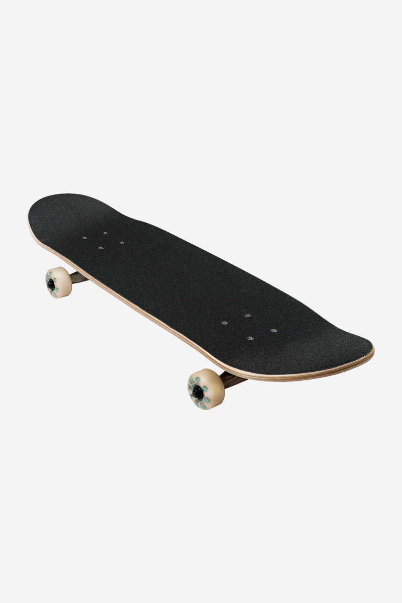 Kids Wide Mid Complete 8.25 skateboard with black grip tape and natural maple deck