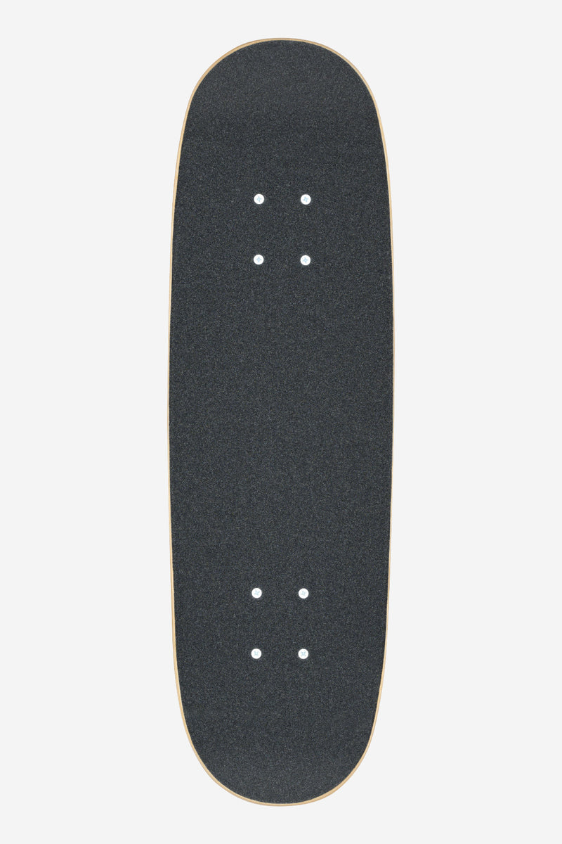 Top view of Kids Wide Mini True Friends skateboard deck with black grip tape and natural wood edge.