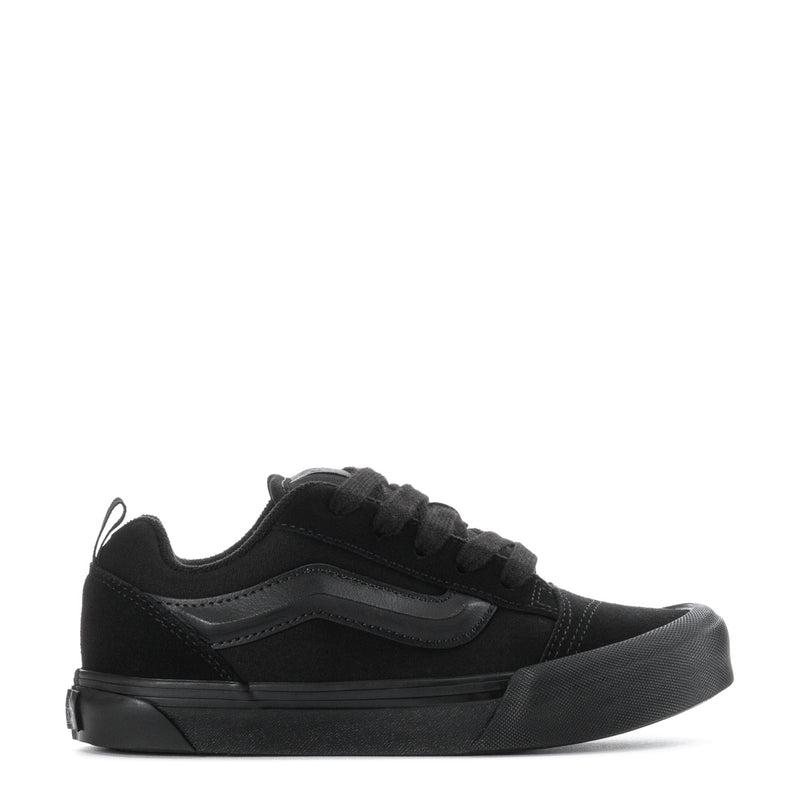 Kids triple-black lace-up sneakers with low profile and side stripe panel