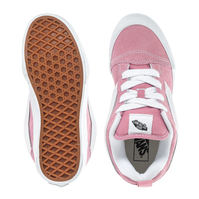 Kids sneaker outsole and inner heel: pink upper, white midsole, white laces