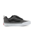 Men's suede sneaker in pewter gray with black laces and white platform sole