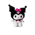 Kuromi plush backpack, black plush with pink bow and cute face front pocket