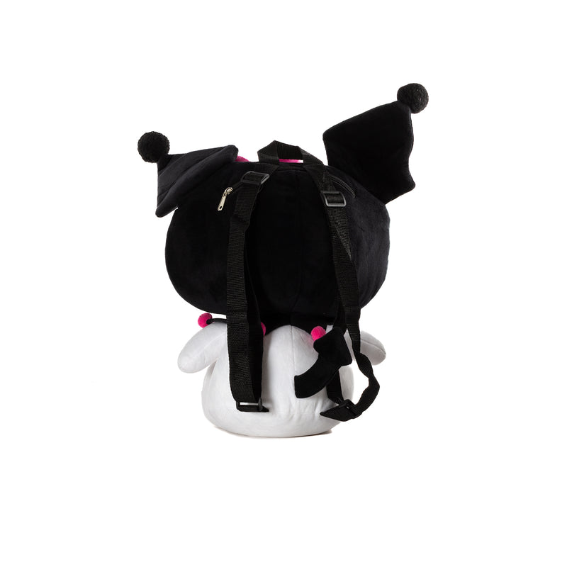 Plush backpack with black plush back panel, straps and small zipper pocket