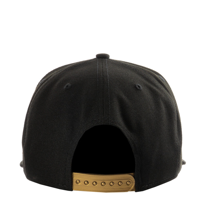 Black baseball cap back with adjustable metal snapback strap and eyelets