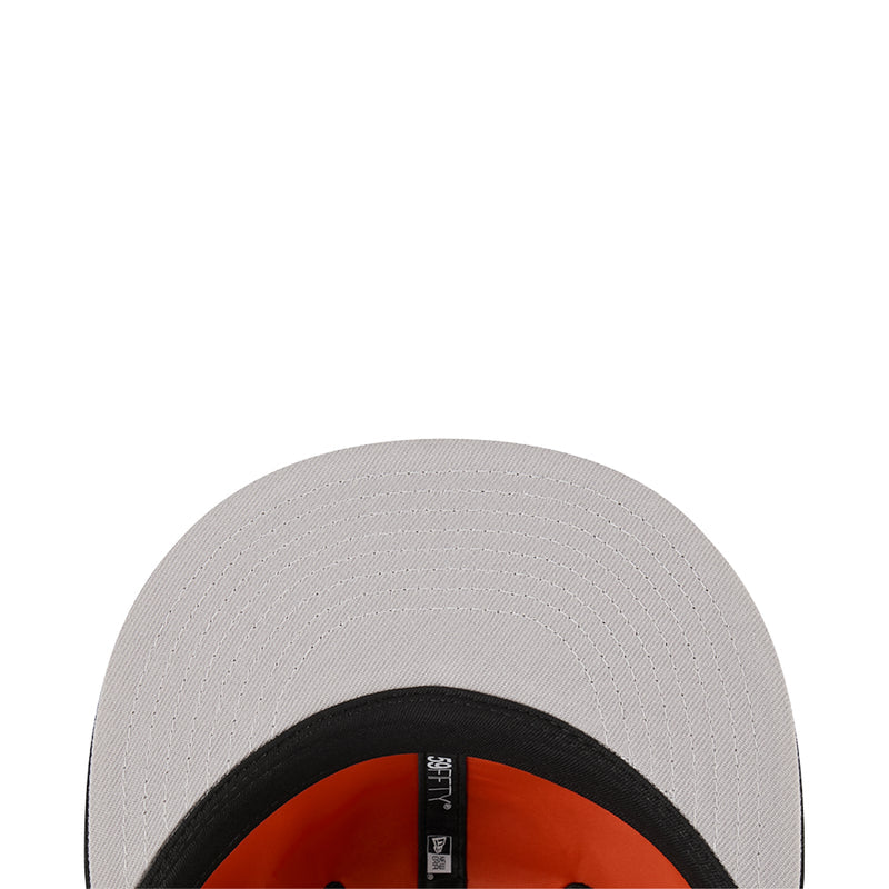 Light gray snapback cap with orange underbill and textured crown