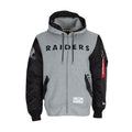 Men's Raiders zip-up hoodie jacket, heather gray body with black sleeves