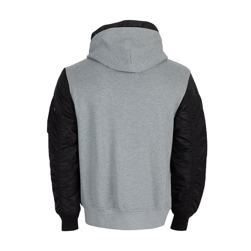 Men's Raiders zip-up hoodie jacket, back view heather gray with black sleeves