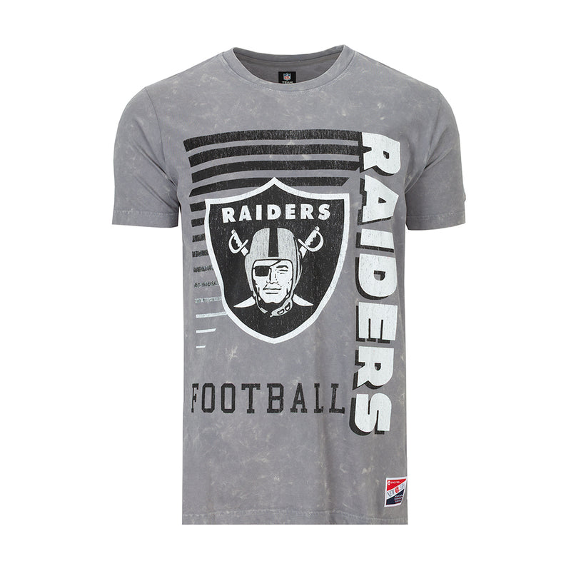 Men's grey Raiders throwback football tee with shield logo and Raiders Football print