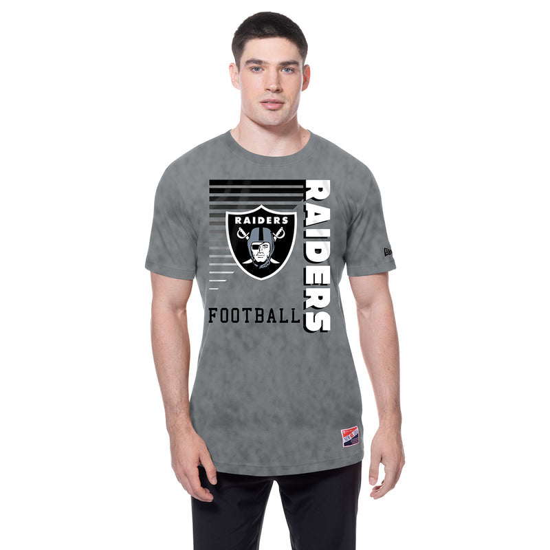 Men's grey Raiders throwback tee with large front shield logo and long Raiders wordmark
