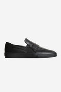 Liaizon black leather loafer with contrast stitching and a chunky black sole