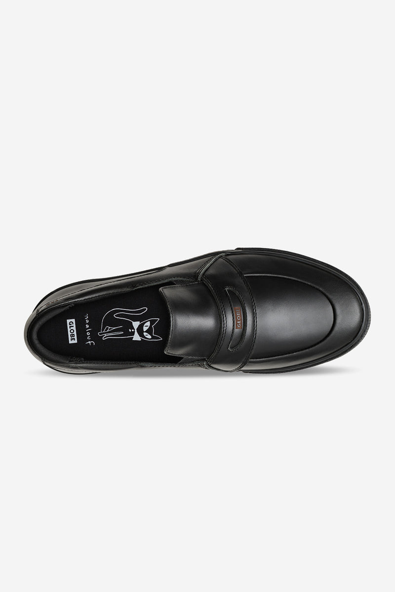 Bottom view of a Liaizon black shoe outsole with a herringbone tread pattern and grip nodes