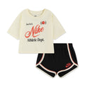 Toddler cream T-shirt and black shorts set with Nike graphic and red trim