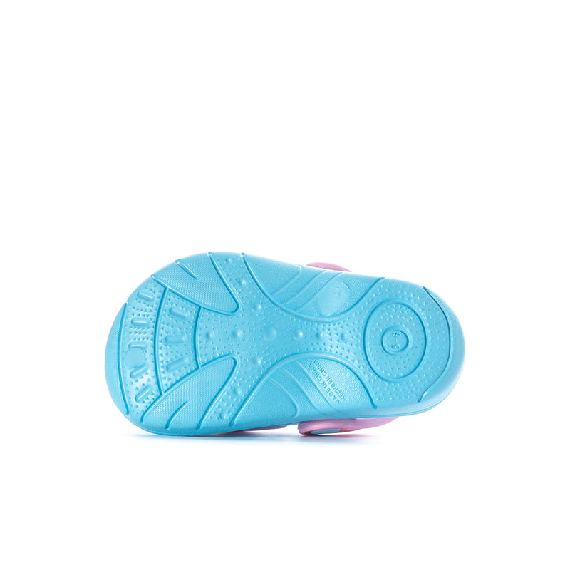 Toddler blue clog outsole with textured traction tread pattern