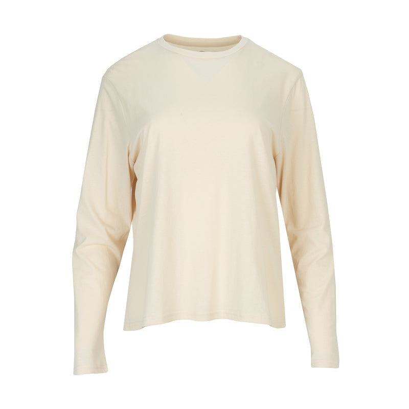 Women's long-sleeve layering tee, parchment, crew neck, long sleeves