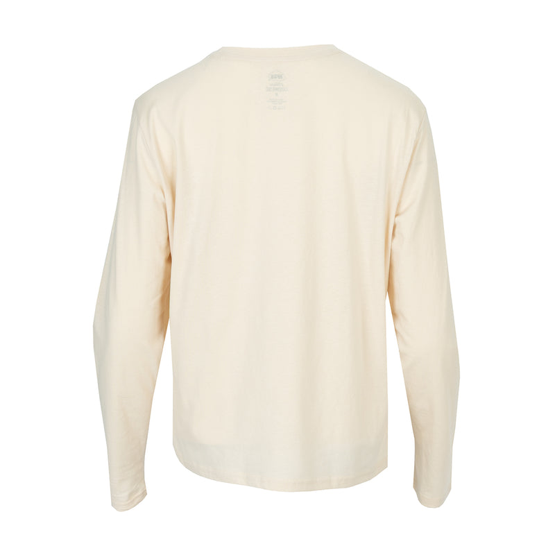 Women's long-sleeve layering tee in parchment, back view, long sleeves